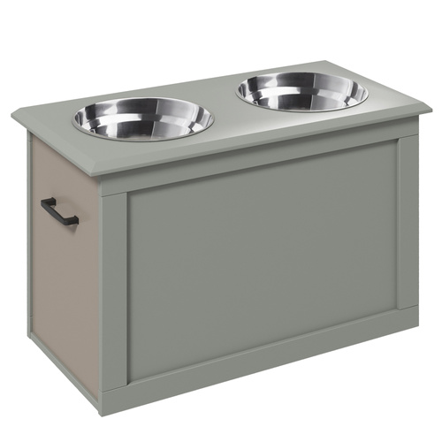 PawHut Raised Dog Bowls, with Storage, Two Stainless Steel Bowls, Elevated Base - Grey
