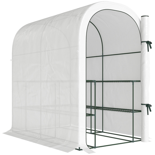 Outsunny Walk-in Greenhouse with Shelves, Small Greenhouse with PE Cover and Roll-up Door, 123 x 187 x 189 cm, White