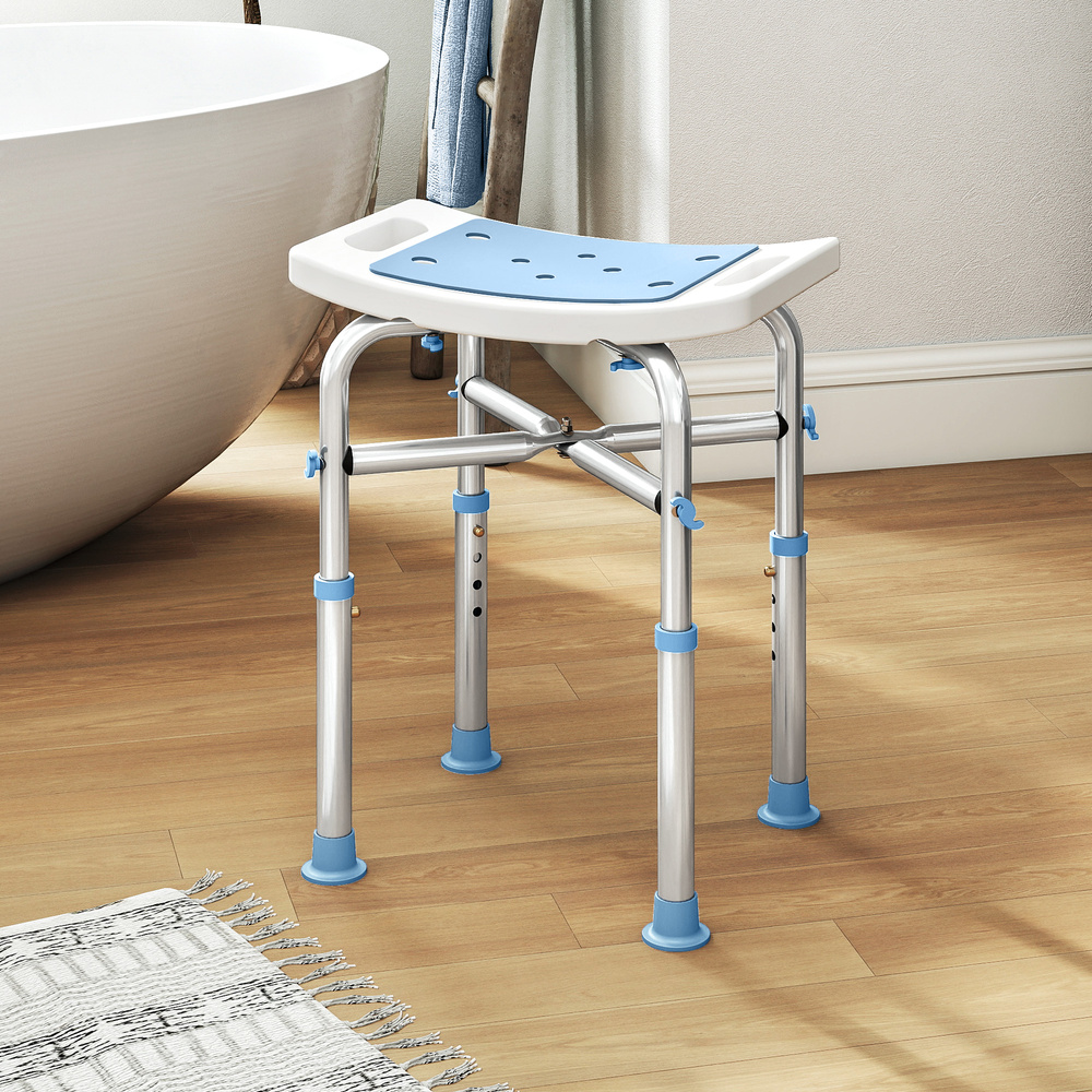 HOMCOM 44-51.5cm Aluminium Frame Shower/Bath Stool - Light Blue