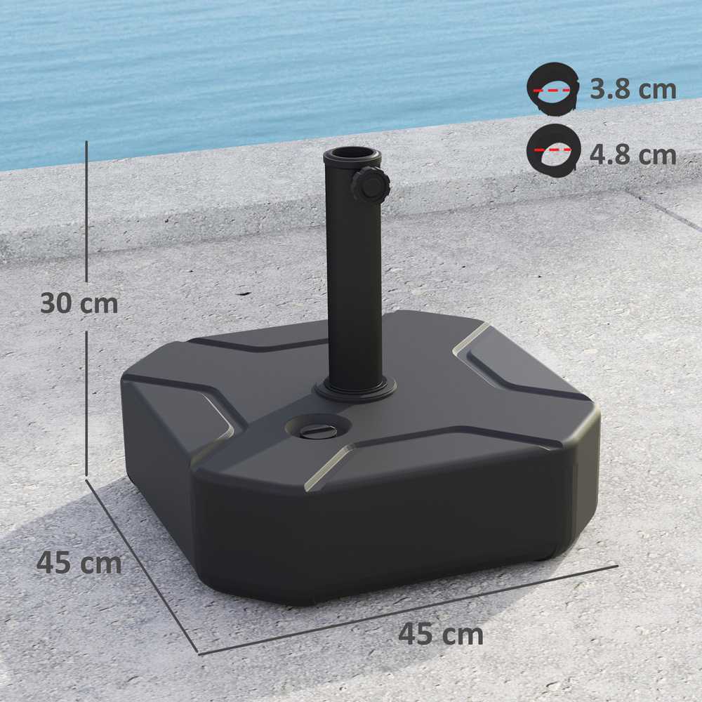 Outsunny Square Garden Parasol Base, Garden Umbrella Stand Heavy Duty Parasol Base, Filled Up to 25kg with Sand or 20kg with Water for for 38, 48 mm Poles, Black