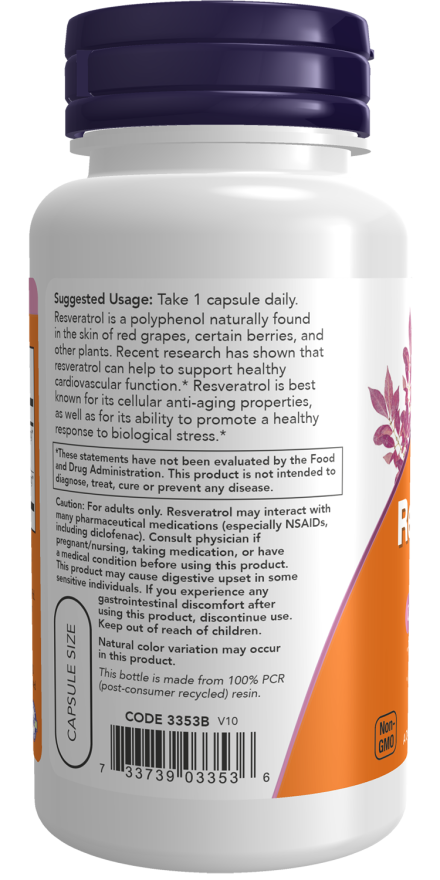 Now Foods Natural Resveratrol with Red Wine Extract 200mg Supports Heart Health 60 Capsules
