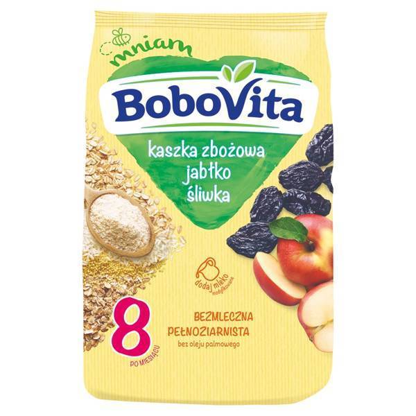 BoboVita Dairy-Free Grain Porridge with Apple and Plum Flavor after 8 Months 180g