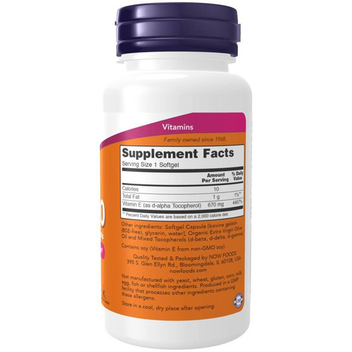 Now Foods Vitamin E-1000 Natural Mixed Tocopherols Supports Immunity 100 Softgels
