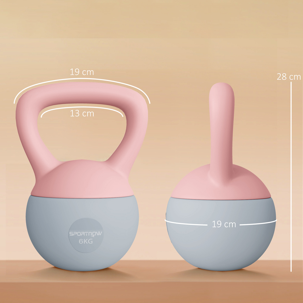 SPORTNOW 6KG Soft Kettlebell, Kettlebell with Non-Slip Handle for Home Gym, Weight Lifting, Strength Training, Pink/Grey