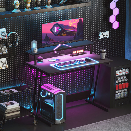 HOMCOM Two-Level LED Gaming Desk - Black