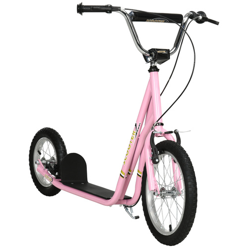 HOMCOM Kids Scooter, Teen Kick Scooter with Rubber Wheels, 16" Front Wheel, Height Adjustable Handlebar, Dual Brakes, Kick Stand, for 5+ Years, Pink