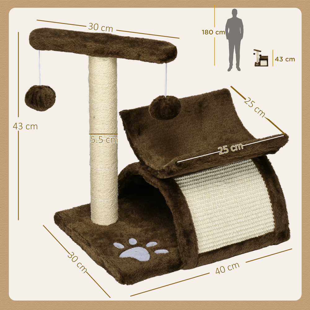 PawHut Cat Tree, Cat Tower for Kittens with Rotatable Top Bar, Sisal Scratching Post, Tunnel, Dangling Balls - Brown