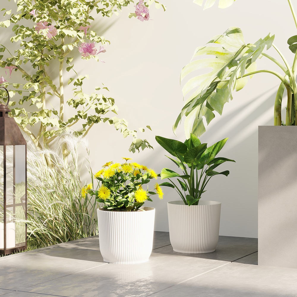 Outsunny Set of Two Ф22cm Planters - White