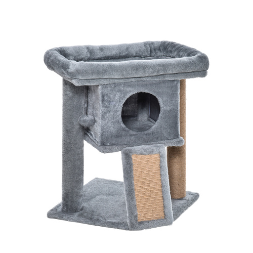 PawHut Cat Tree Tower for Indoor Cats Cat Scratching Post Climbing Activity Centre w/Jute Scratching Pad, Toy Ball, Cat House - Grey