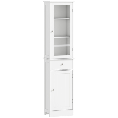 kleankin Bathroom Storage Cabinet with 3-tier Shelf Drawer Door, Floor Cabinet Free Standing Tall Slim Side Organizer Shelves, White