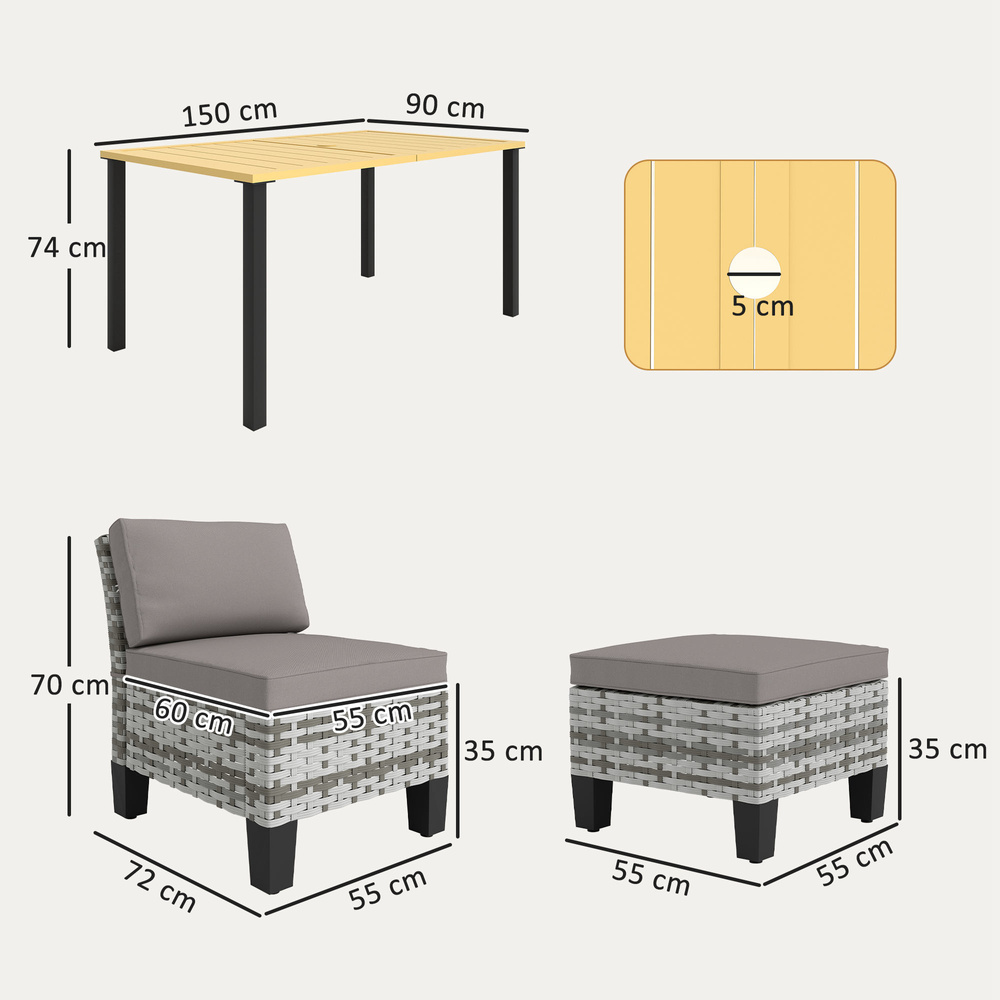 Outsunny Seven-Piece Rattan Dining Set - Grey
