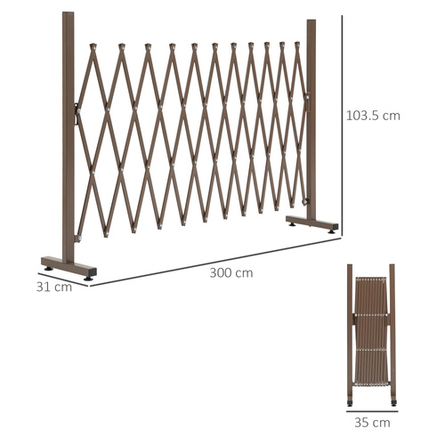 Outsunny Set of 2 Expanding Garden Fencc, Aluminium Freestanding Foldable Picket Fence, 300cmx103.5 cm, Dark Brown