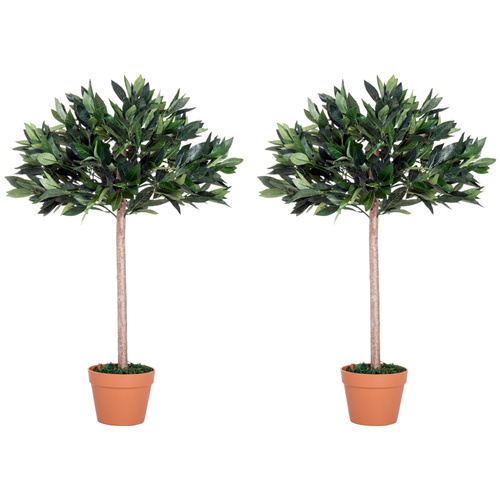 Outsunny 3ft Artificial Laurel Tree Indoor Plant Greenery for Home Office Potted in An Orange Pot Set of 2