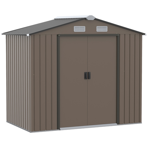 Outsunny 7 x 4ft Metal Garden Shed, Outdoor Storage Tool House with Ventilation Slots, Brown