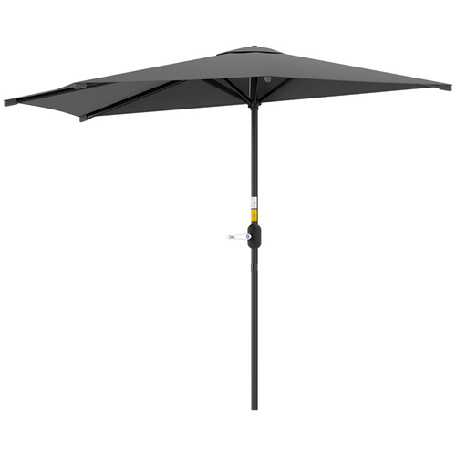 Outsunny 3(m) Half Parasol, Semi Round Umbrella with Metal Frame, Crank Handle for Balcony, Garden, Dark Grey