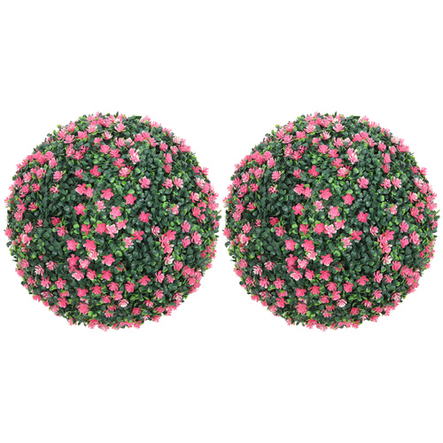 HOMCOM Set of Two Artificial Boxwood Balls Plants - Pink