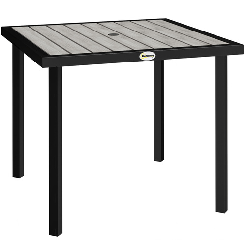 Outsunny Square Garden Dining Table with 5.4cm Parasol Hole, Slatted Top, Metal Frame, 86 x 86 x 71 cm, Light Grey