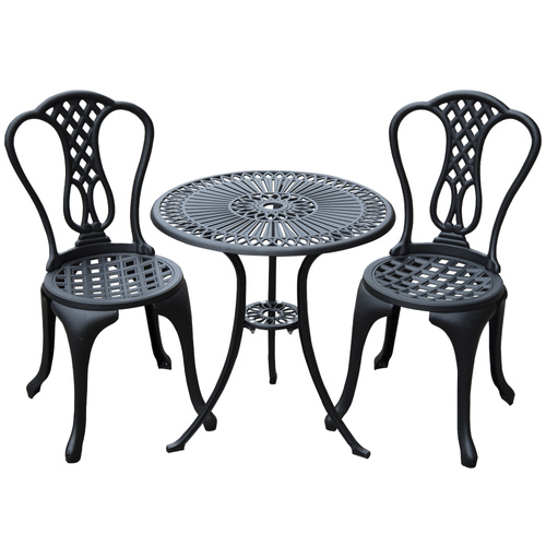 Outsunny 3 Piece Patio Cast Aluminium Bistro Set Garden Outdoor Furniture Table and Chairs Shabby Chic Style