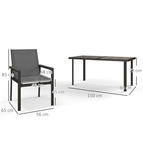 Outsunny Seven-Piece Metal Dining Set, with Glass-Top Table - Grey