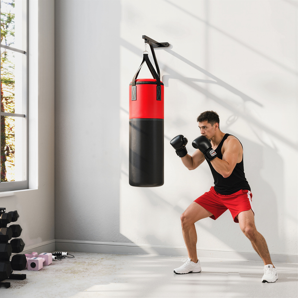 SPORTNOW Unfilled Punching Bag Set with Boxing Bag Bracket, Boxing Gloves, Hand Wraps and 360° Swivel Hook