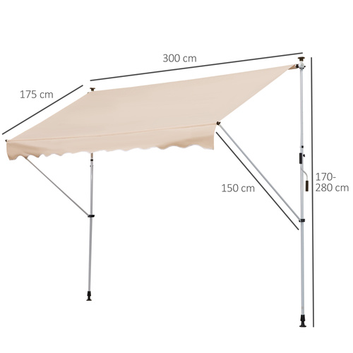 Outsunny 3x1.5m  Adjustable Outdoor Aluminium Frame Awning Beige