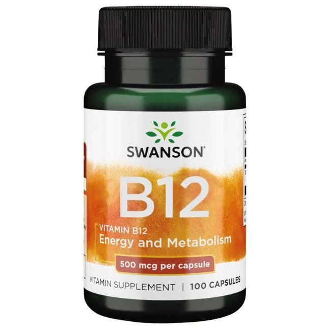 Swanson Witamina B12 500mcg z Kwasem Foliowym na Energię 100 Kapsułek