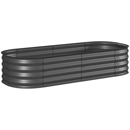 Outsunny Galvanised Raised Garden Bed, Metal Planter Box with Safety Edging, for Flowers, Herbs, Succulents, Dark Grey