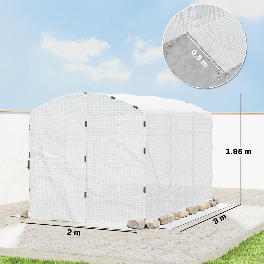 Outsunny Polytunnel Greenhouse Walk-in Grow House with UV-resistant PE Cover, Door and Galvanised Steel Frame, 2 x 2 x 2m, White