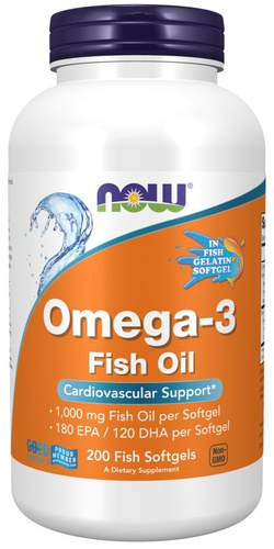 NOW Foods Omega-3 Fish Oil Molecularly Distilled EPA and DHA Fatty Acids 200 Capsules