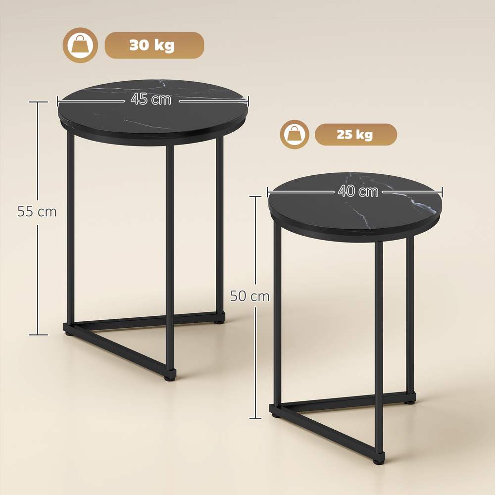 HOMCOM Set of Two Marble-Effect Nest of Tables - Black Marble Effect