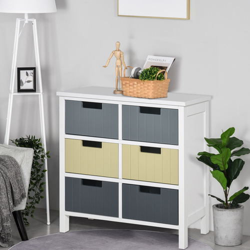 HOMCOM 6 Drawer Storage Tower, Dresser Chest with Wood Top, Organiser Unit for Closets Bedroom Nursery Room Hallway