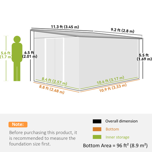 Outsunny Garden Metal Storage Shed Outdoor Metal Tool House with Double Sliding Doors and 2 Air Vents, 11.3x9.2ft, Green