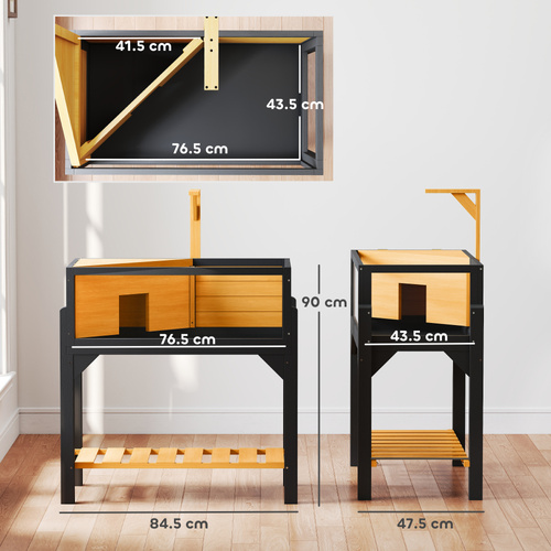 PawHut Wooden Tortoise House with Storage Shelf, Clear Observation Windows, Lamp Holder, Openable Top, Built-in Tray, Yellow