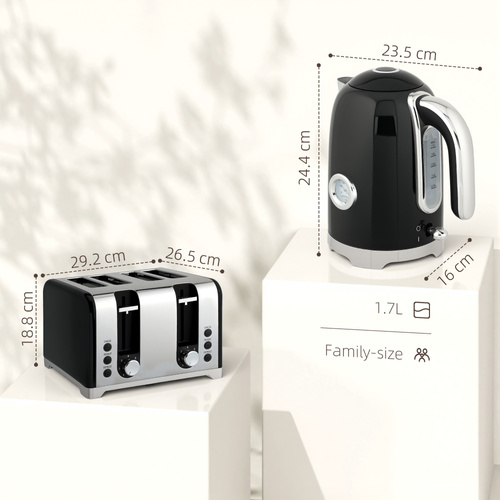 HOMCOM Retro 3000W Kettle and Toaster Set - Black