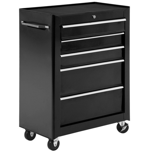 HOMCOM 5-Drawer Tool Box on Wheels, Lockable Tool Storage Cabinet with EVA Pat, Black