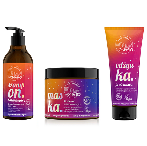 OnlyBio Hair Balance Zestaw Szampon Balansujący + Odżywka Proteinowa+ Maska do włosów Niskoporowatych