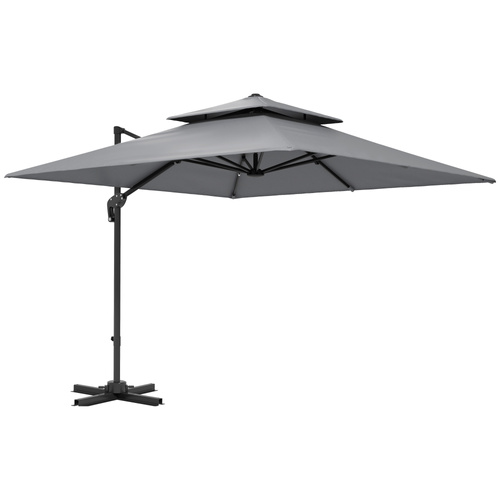 Outsunny 3 x 3(m) Cantilever Parasol with Aluminium Frame, Crank and Tilt, 360-Degree Rotation, Double Top Garden Umbrella with Cover (Only Cross Base), Light Grey