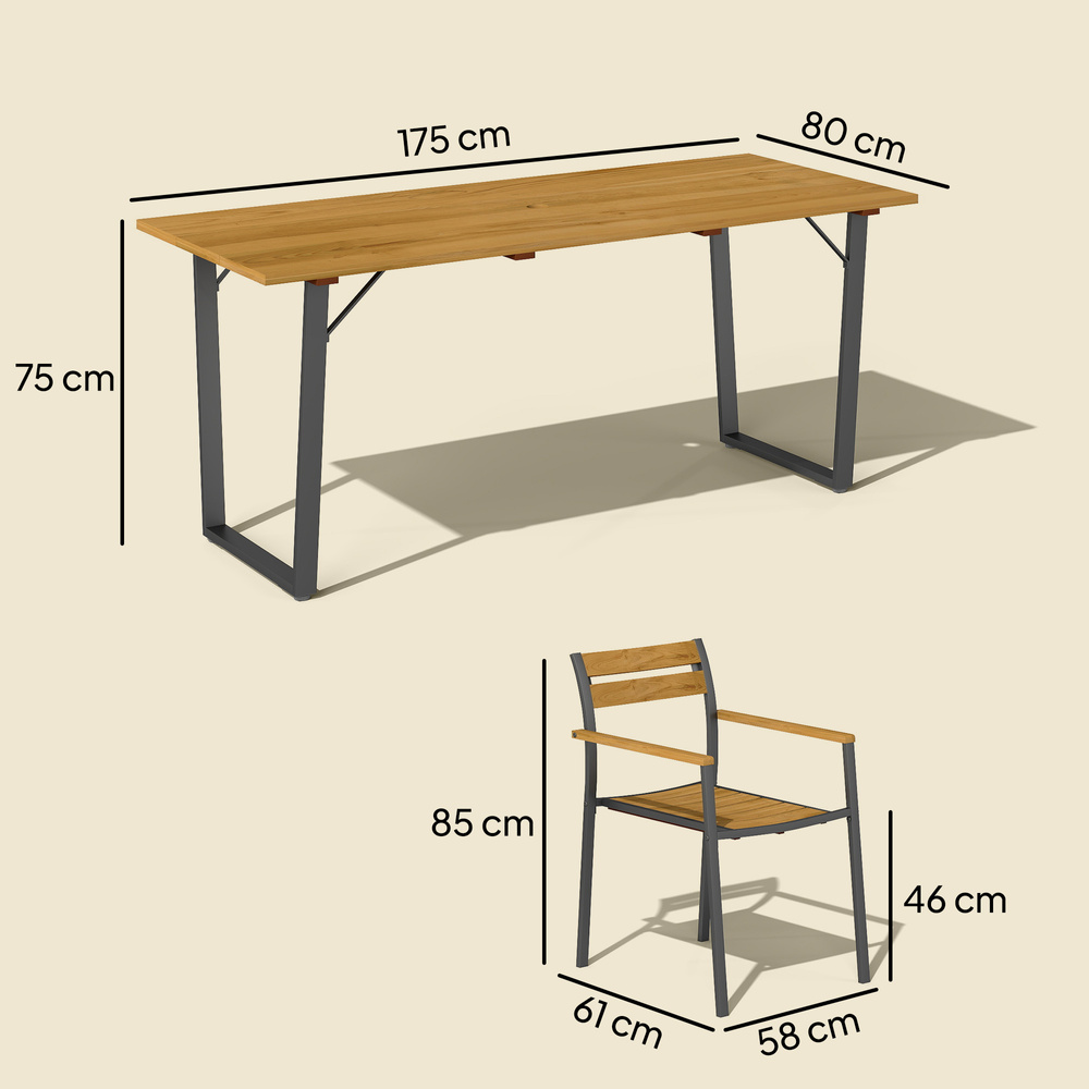 Outsunny Seven-Piece Wood Panel Patio Dining Set - Brown/Black