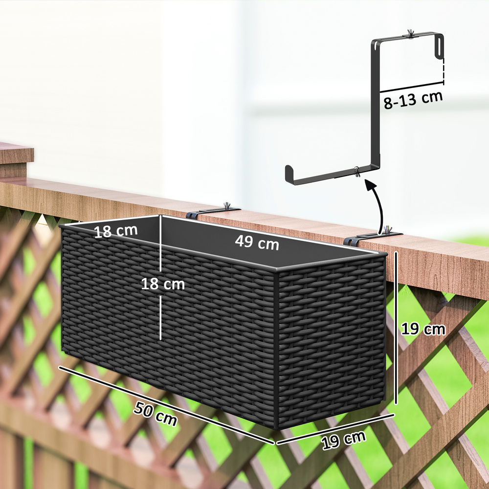 Outsunny Set of Two Rattan-Effect Planters - Black