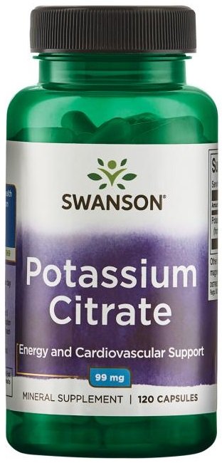 Swanson Cytrynian Potasu 99mg na Równowagę Elektrolitową i Pracę Mięśni 120 Kapsułek