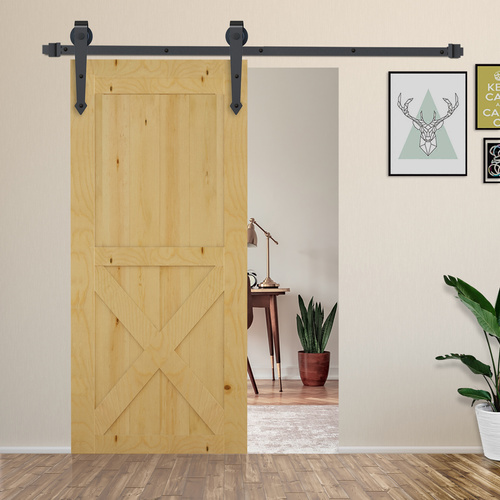 HOMCOM 6.6FT/200cm Black Sliding Door Kit for Single Barn Door, Antique Sliding Barn Door Hardware Kit with J Shape Hanger