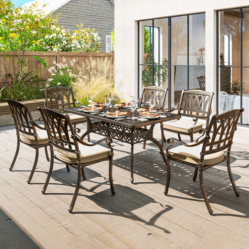 Outsunny Seven-Piece Cast Aluminium Garden Dining Set - Bronze Tone