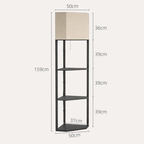 HOMCOM Tall Triangle Corner Shelf Floor Lamp Modern with Chain Switch for Living Room Bedroom, Black