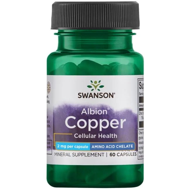 Swanson Albion Copper Chelate 2mg for Immune Support 60 Capsules