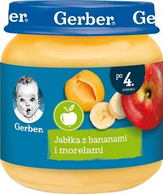 Gerber Deserek Jabłka z Bananem i Morelami dla Niemowląt po 4 Miesiącu Życia 125g