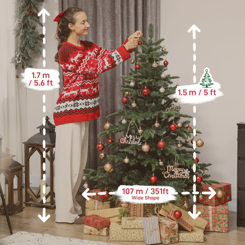 HOMCOM 5ft Artificial Christmas Tree with Realistic Branches, Easy Assembly - Green