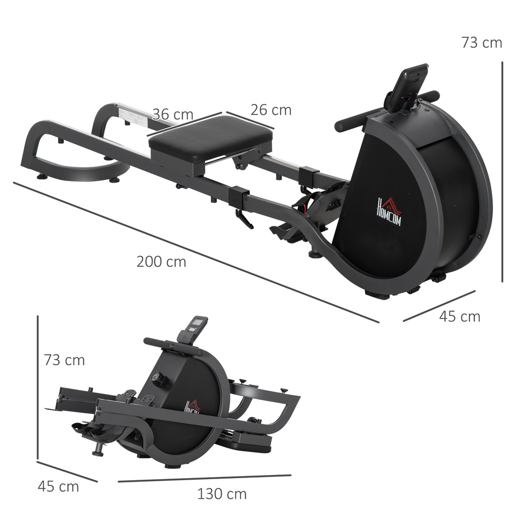 HOMCOM Folding Rowing Machine with 16-Level Adjustable Magnetic Resistance, Aluminium Side Rail, Digital Monitor, Cardio Workout Rower, 130kg Weight Capacity for Home, Gym, Office
