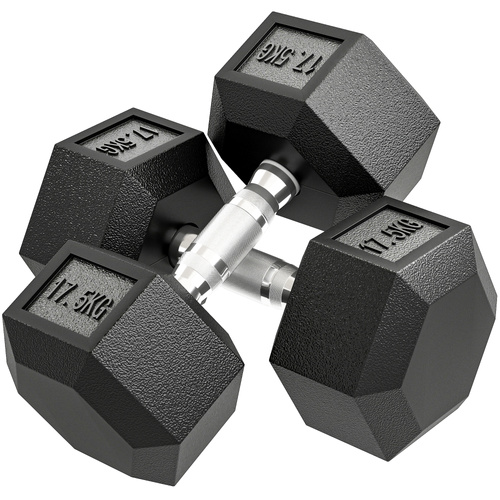 HOMCOM 2x17.5KG Rubber Hex Dumbbell Portable Hand Weights Dumbbell Home Gym