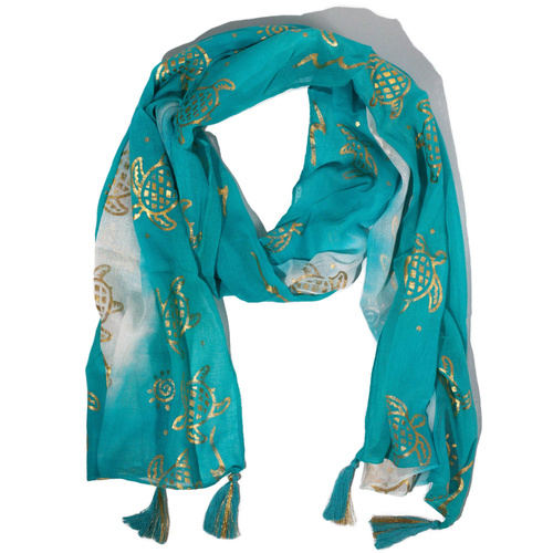Nomad Sari Summer Turtle Print Scarf – Turquoise (180×50 cm)