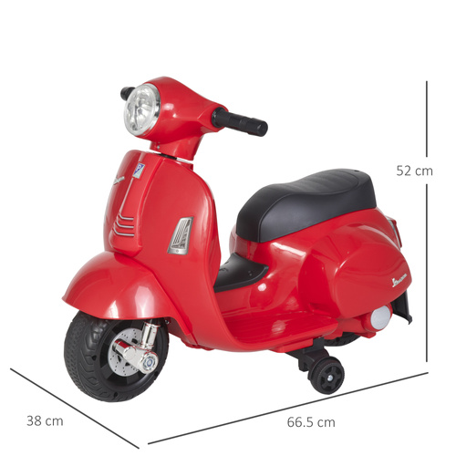 HOMCOM Vespa Licensed 6V Kids Electric Motorbike Ride On Motorcycle  Battery Powered for 18-36 Months with Horn Light Red